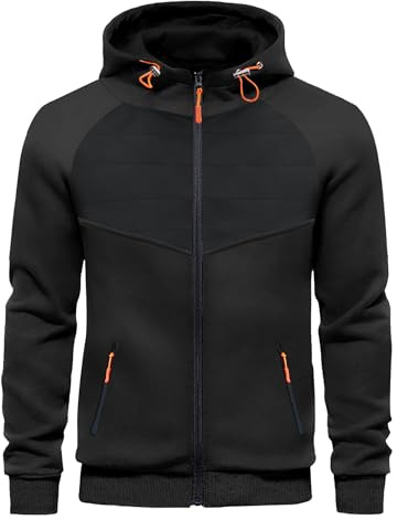CTU Mens Zipped Hoodies Fleece Hooded Sweatshirt Pullover Hoody Jackets Jumper Tops Casual Zip Up Cardigan Black 3XL