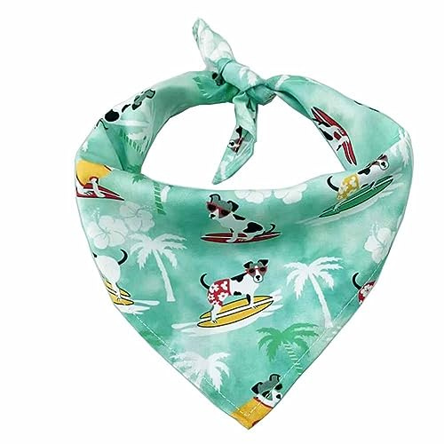 SHTGOI 2 Stück Hundehalstuch Sommer Haustier Dreieck Bandanas Grün Lätzchen mit Skateboard Muster Verstellbar Dreieckstuch Kopftücher Hunde Schal für Katzen Hunde mit Halsumfang von 20-46 cm 9#