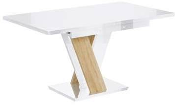 ALTDECOR Esstisch ausziehbar, ideal als Küchentisch, Esszimmertisch - oder Wohnzimmertisch, solide Konstruktion aus Möbelplatte, 120-160x80x75 cm - Hochglanz Weiß/Sonoma - ASIV