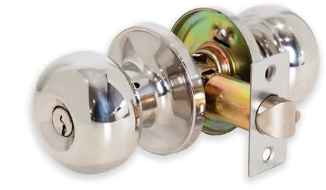 XFORT Bello Entrance Knob Set Polished Chrome, Door Knob with Lock for Internal Wooden Doors, Complete Set with Tubular Latch and 3 Keys