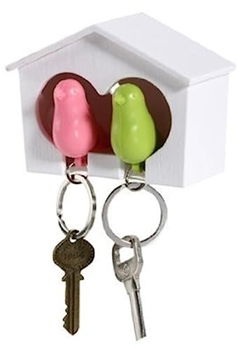 Garneck 2 Wand Vogelhäuschen Schlüsselanhänger Schlüsselringe Schlüsselbund Birdhouse-Schlüsselring mit rosa grünem Vogel rosa grüner Spatz keychain der Vogel Vogelhaus Liebhaber Weiß
