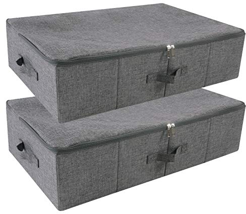 iwill CREATE PRO Confezione da 2 scatole pieghevoli per il sotto letto con coperchio a zip, contenitori rigidi per coperte, vestiti, scarpe, lavabili, nero grigio