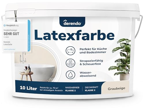 derendo Latexfarbe Beige Graubeige abwaschbar hohe Deckkraft Innenfarbe matt 10l