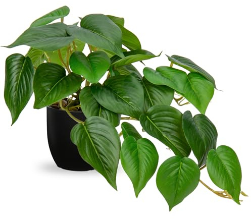 Hollyone Plantes Artificielles en Pots Noirs, Fausses Plantes de Jade Pothos Décoratives en Pot, Plantes d’Intérieur Réalistes pour Décoration de Maison, Salle de Bain, Salon, Cuisine, Étagère