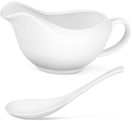 TOPBATHY Ceramic Steak Sauce Pot Gravy Boat Serving Bowl Ladle Elegant Design for Christmas Thanksgiving