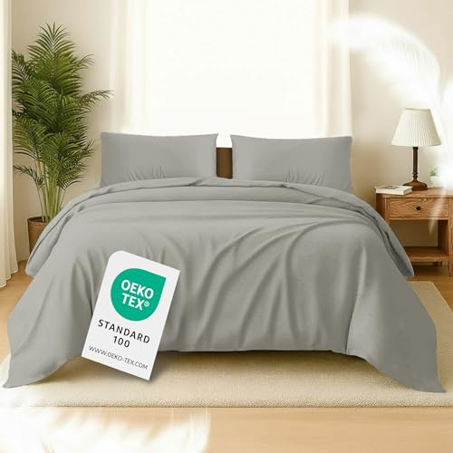 Softex Royal Bettwäsche 135x200 cm 2-teiliges Set – Baumwolle, Bettbezug 135 x 200 + 1 Kissenbezug 80x80 cm, Öko-TEX, Reißverschluss, hautfreundlich & 60° waschbar, Hellgrau