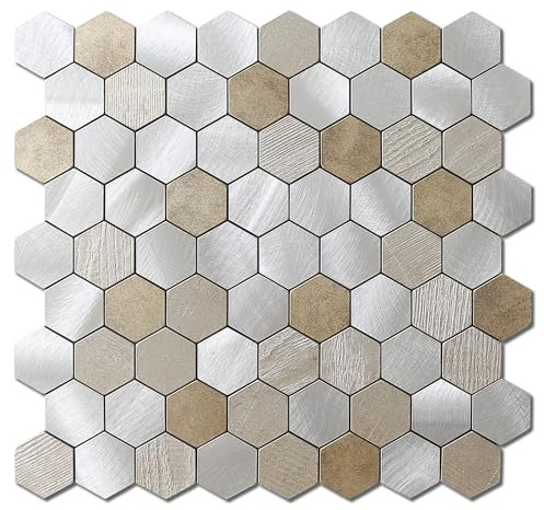 M MOFIT Hexagon Self Adhesive Wall Tiles Panel Beige Champagne 10pcs