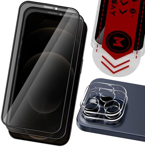 MONASAY [2 Pack for iPhone 12 Pro 6.1 inch Privacy Glass Screen Protector [2 Pack Camera Lens Protector][Easy Installation] Matte anti-peep tempered screen Film Case Friendly