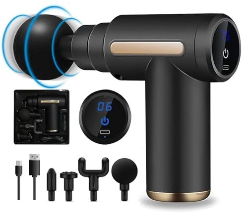 Massage gun massager mini massage gun muscle massager electric portable hand massager with 4 massage heads 6 speeds to relieve muscle pain with display