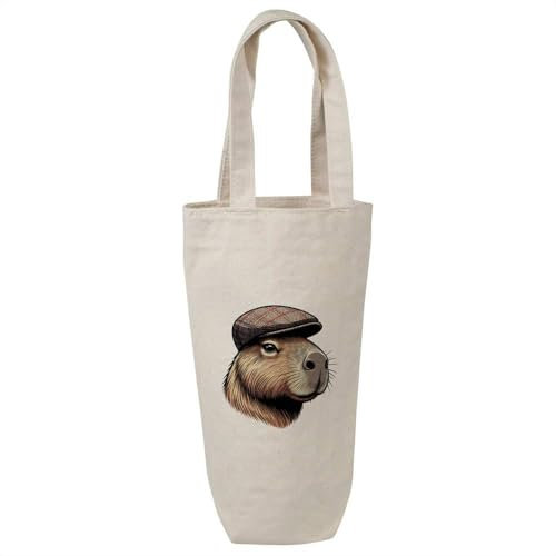 Azeeda 'Capybara Wearing A Cap' Cotton Wine Bottle Gift/Travel Bag (BL00036865)