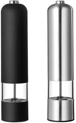 Juego de molinillo eléctrico de sal y pimienta, molinillo de pimienta automático de acero inoxidable recargable por USB con grosor ajustable, luz LED, molinillo de especias recargable para cocina