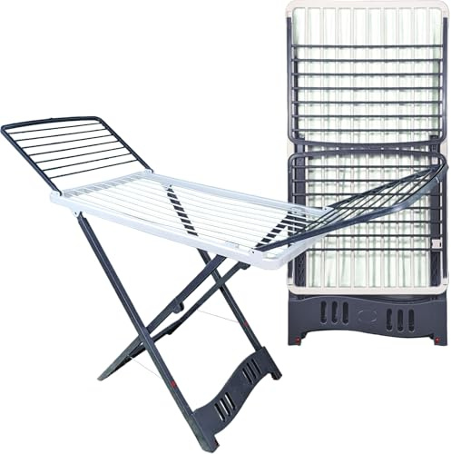 Sicignano Stendino Pieghevole Antiscivolo con Ruote Aladino, 20 metri di Stenditura, 100% Resina, con Gancio Sicurezza, Made in Italy