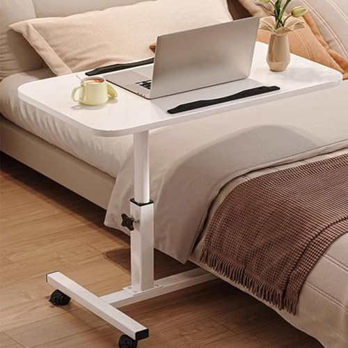 Beistelltisch mit Rollen Höhenverstellbar Multifunktionaler Mobiler | Abnehmbarer Laptoptisch, Dreh und Klappbare Platte, für Zuhause, Krankenhaus(White)