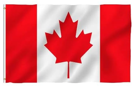 Drapeau du Canada 150x90 cm en Polyester – Résistant aux intempéries, Double Couture, Idéal pour Intérieur et Extérieur – Couleurs Vives et Durables, Facile à Installer avec Œillets Renforcés