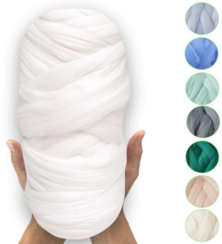MeriWoolArt® 100% XXL Merino Wolle - 19 Micron Weiche, Dicke Filzwolle für Trocken- und Nassfilzen - DIY Decke, Baby, Armstricken - Flauschig zum Stricken & Häkeln