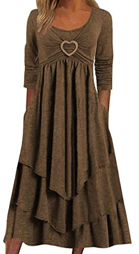 Kleid Mit Ärmel Damenkleid, langärmliges Damenkleid, lässiges Rundhalsausschnitt, lockere, fließende, Geraffte Kleider Apart Fashion Damen Kleid 42