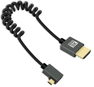 YANBORONSN Cable micro HDTV en espiral 8K, cable micro HD TV a HD TV corto en espiral, cable HDTV2.1 compatible con 8K a 60 Hz y 48 Gbps, para cámara, televisor y tableta (2.2ft)(Izquierda)