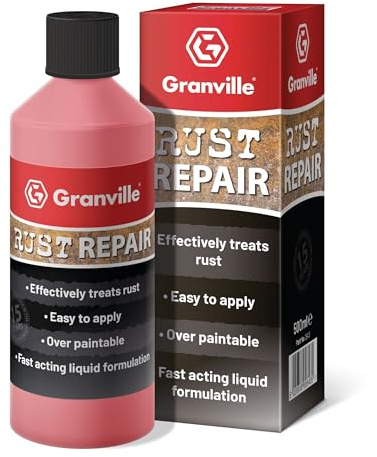 Granville Rust Repair Liquid – 500ml | Fast-Acting Rust Neutraliser & Inhibitor Rust Remover | Over-Paintable | Rust Removal Liquid Ideal for Ferrous Surfaces | Professional-Grade Treatment