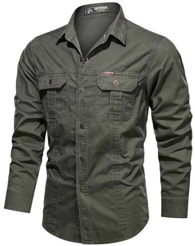 PADOLA Uomo Camicia Button Down con Tasca Camicie da Lavoro Manica Lunga con Bottoni Tops(L,Verde)