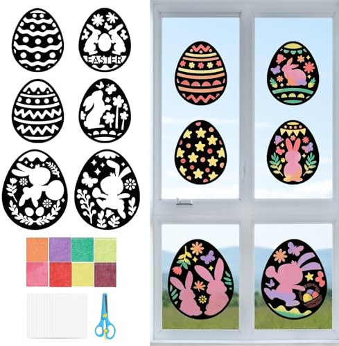 ARTGUTS 12pcs Ostern Basteln Kinder, Ostereier Bastel, Bunte Papier Ostereier für Kinder, Ostern Fensterbilder Handwerk, Perfekt für Ostern Dekoration Bastelspaß und Mitgebsel für die Osterparty
