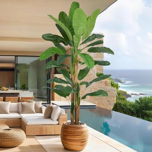 Roselywed Artificial Banana Tree 8FT with 29 Leaves & 4 Trunks Realistic Tall Large Fake Faux Tropical Plant 94 Inch Black Pot for Indoor Home Office Poolside Porch Mall Restaurant Hotel School Decor