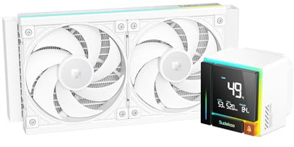 Sudokoo ENERGLO 240 Bianco Dissipatore Liquido 240mm : CPU Liquid Cooler AIO con Schermo LCD a Segmenti-Raffreddamento PC con Due Ventole PWM FDB&Pompa PWM per Intel LGA1851/1700/1200/115X AMD AM5/AM4