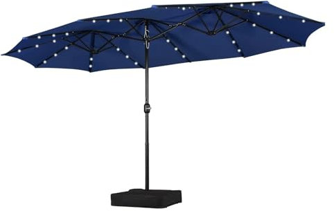 Grand parasol de terrasse, lampes solaires double face, rectangulaire, parasol de marché avec 36 LED Base incluse 4,6 m, 1 couleur, bleu