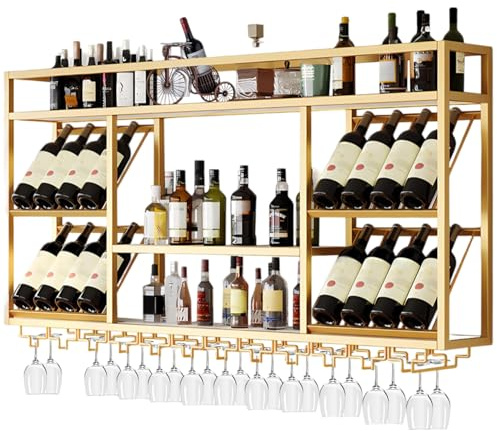 Kensbro Porte Bouteille Mural Moderne étagère à vin en métal 3 Niveaux avec Porte Verres Support 33 Bouteilles Design Industriel Noir pour Maison Bar Restaurant 100x80cm