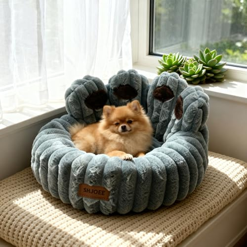 SHJOEE Flauschig Haustierbett Warm Hundebett Katzenbett Niedlich Bärentatzen-Form Hundekissen Katzenkissen Indoor Weich Haustier Schlafbett für Katzen Kleine Mittelgroße Hunde (Grau, 60cm)