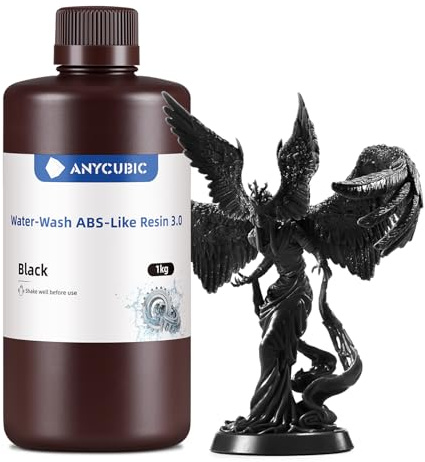 ANYCUBIC Wasser Waschbares ABS-Like Resin 3.0, Schwarz 1000g | 3D Drucker Resin Geruchsarm, Hohe Härte und Zähigkeit, 405nm UV-härtendes Harz für alle Resin 3D Drucker
