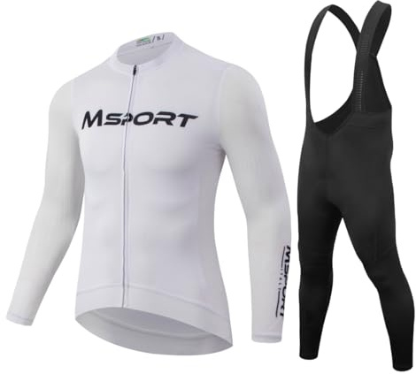 Msport Completo Ciclismo Invernale – Maglia Termica a Manica Lunga + Salopette con Fondello in Gel Antishock