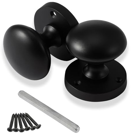 XFORT Mortice Door Knobs in Matt Black, Mushroom Style Internal Door Knobs for Wooden Doors, Round Victorian Doorknobs
