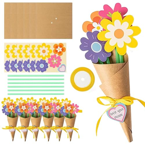 Zuzer 6 Kit Biglietto Auguri con Bouquet Fiori, Biglietto Compleanno Fai da Te, Regalo Mamma, Lavoretti Creativi Bambini, Regali Maestra, Papà, Compleanni