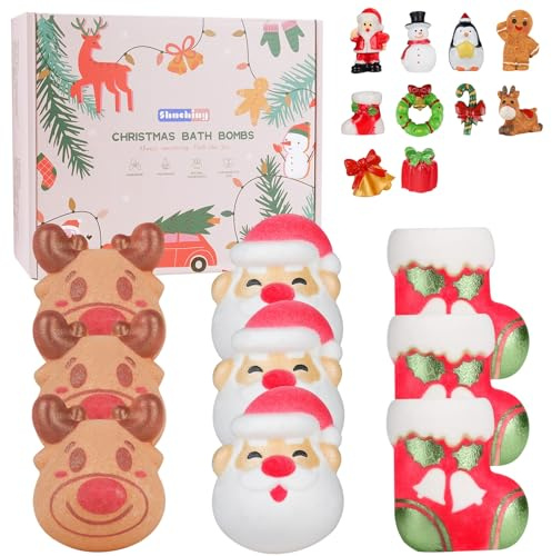 SHUCHING 9 Grandi Bombe da Bagno Bambini Natale, Bombe da Bagno con Sorpresa, Set Regalo di Palline da Bagno Naturale e Biologiche per Bambina e Bambino in Compleanno Natale Halloween
