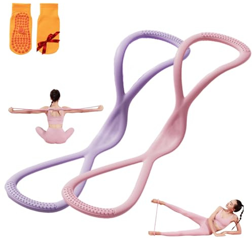 Widerstandsband, 8-Förmiges Yoga-Zugseil für Schulter Rücken Brust Expander, Trainingsbänder mit Griffen zum Trainieren, Haltungskorrektur Tragbar (Rosa 15 PFD + Lila 25 PFD)