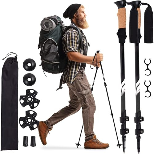 Hiking Trekking Poles, 2 Pack Lightweight, Collapsible Walking Poles for Snowshoe & Backpacking Gear, Walking Sticks for Hiking, 7075 Aluminum with Cork Grip