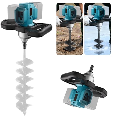 Professional Akku-Erdbohrer Kompatibel mit Makita 36V Akku, 1200W Bürstenloser Motor, Erdlochbohrer Pfahlbohrer Geschikt voor 20mm Vloerboor, Eisbohrer, Zaunbau, Mörtelrührer (Ohne Batterie & Bohrer)