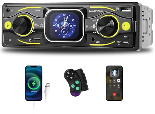 GOHHDL RDS Autoradio Bluetooth con Touch Screen da 2,17 Pollici, Autoradio 1 Din con Radio FM/AM/RDS, Riproduzione USB/TF/AUX/Type-C, Comando Vocale, Comandi al volante & luci LED RGB