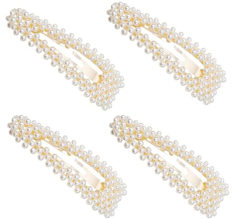 YFTRFR 4 Pcs Pearl Hair Clips, Bling Metal Duckbill Hairpins Elegant Accessories for Women, Bridesmaid Girls, Children and Kids, Daily Styling, Parties, Weddings, Prom(Pearl White)