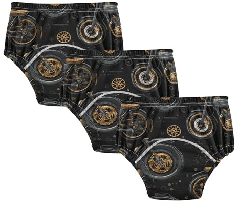 Mazeann Cartoon Motorbikes Motorcycles Black Toddler Potty Training Underwear Cotton Absorbent Soft Baby Girl Boy Potty Training Pant 3T
