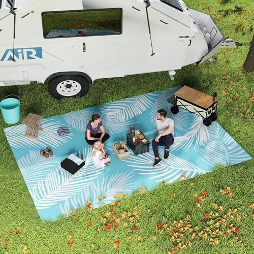Outsunny Tapis d'extérieur réversible 274x182 cm Tapis de Sol PP Bleu