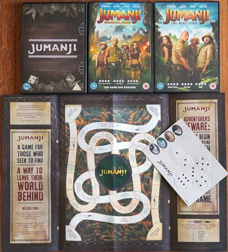 JUMANJI 1-3 COLLECTION + GAME / 1. JUMANJI + GAME / 2. JUMANJI WELCOME TO THE JUNGLE / 3. JUMANJI NEXT LEVEL = ULTIMATE 3x DVD UK SET