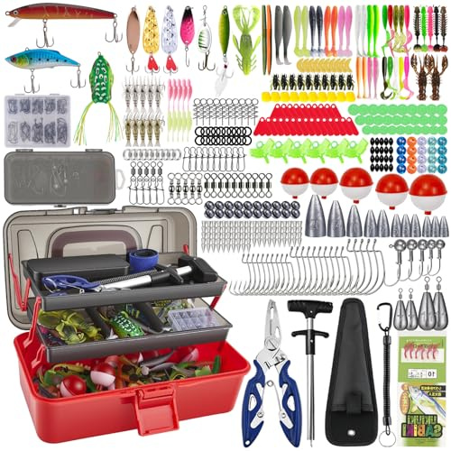Normodic Fishing Lures Kit with Tackle Box, 460Pcs Sea Fishing Tackle Box Fully Loaded with Crankbaits, Weights, Jigs, Hooks, Hook Remover, Pliers, Accessories, Gifts for Men Trout Bass Freshwater