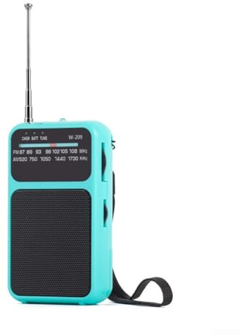 Bärbar radio, AM FM-radio med hörlursuttag, kompakt fickstorlek transistor för resor, camping, driven, enkel inställning för seniorer, svart (blå)