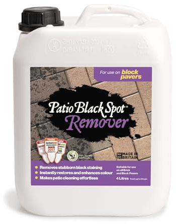 Patio Black Spot Remover for Block Paving, Bricks & Walls – Patio Cleaner Safely Removes Black Lichen, White Fungi, Green and Red Algae – Driveway Cleaner, Restore Natural Colour – Biodegradable - 4 L