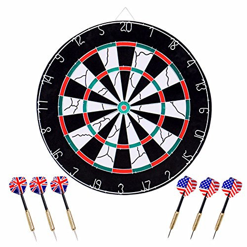 ToWinle 18 inch dartboard, double sided dartboard with 6 steel darts