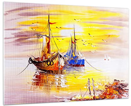 ARTTOR Impression sur Verre Moderne 100x70cm Paysages Maritime - 2882 | Bateaux Soleil Mer Moderne Tableau Décoratif Grand Décoration Murale Art Mural Verre Trempé Salon Design Moderne ARTTOR