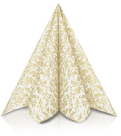 GRUBly® Servietten GOLD, Stoffähnlich [50 Stück], Hochwertige goldene Tischdekoration für Hochzeit, Geburtstag, Feiern, Jubiläum, 40x40cm, 1/4 Falz, AIRLAID QUALITÄT