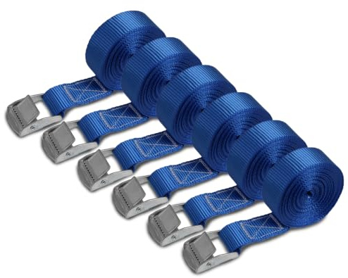 Cinghia di fissaggio Cinghie di tensione - blu - 1m 2,5m 4m 6m - diverse quantità, sicura del carico resistenza fino a 250 kg DIN EN 12195-2 ; 6 pezzi 2.5 cm x 4 m