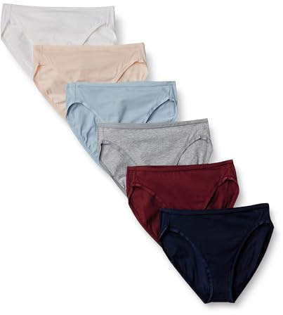 Amazon Essentials Bragas Tipo Bikini de Corte Alto Elásticas de Algodón Mujer, Pack de 6, Colores Fríos/Matices Cálidos, 38